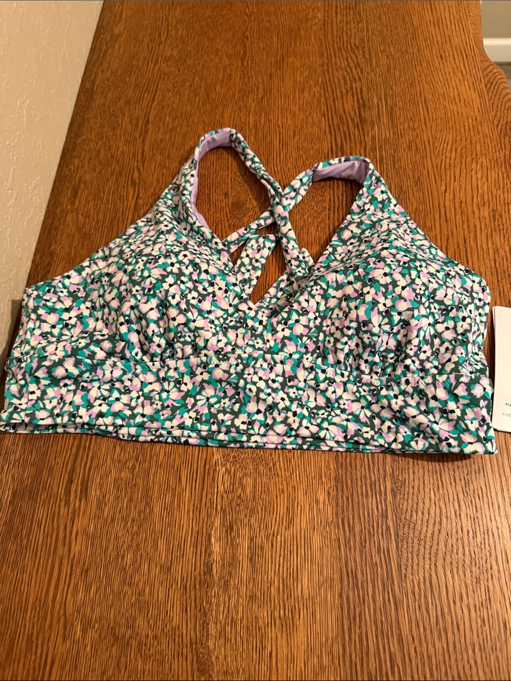 Athleta Purple Teal Floral Plunge Bikini Top